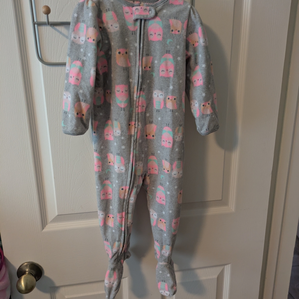 Carter's Gray and Pink Owl Print Fleece  Footie Pajamas